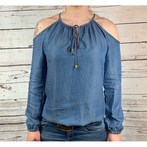 MICHAEL Michael Kors Chambray Cold Shoulder Top
